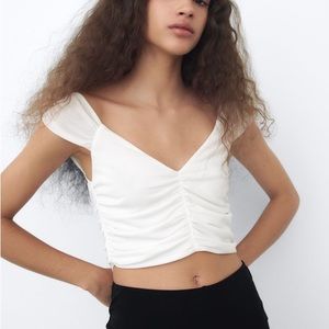 NWT Zara White Ruffle Crop top M